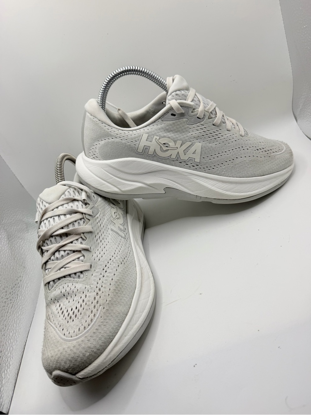 Hoka Women's Pale Gray/White Cushioned Athletic Sneakers